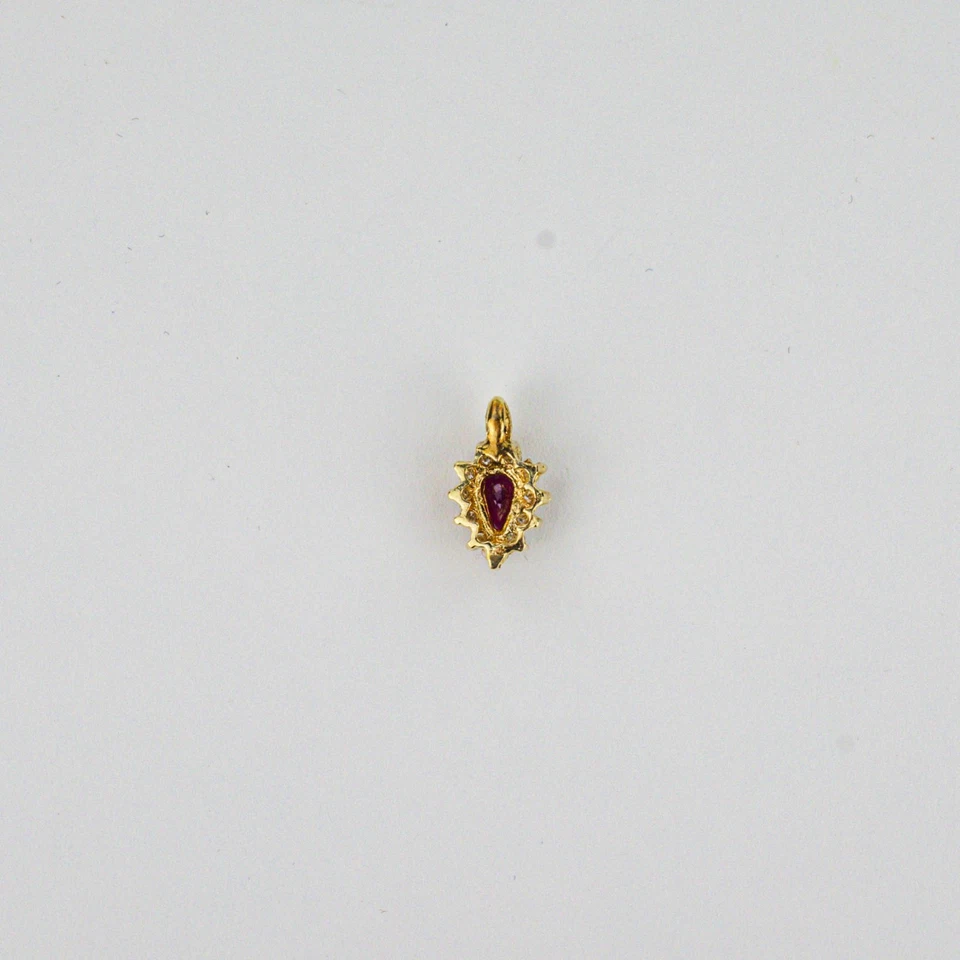 14K Yellow Gold Teardrop Ruby & Diamond Pendant – 2.0g – Classic Halo Cluster - Image 3 of 3