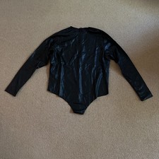 Skims Soot Faux Leather Long Sleeve Bodysuit, Size 4X NWT