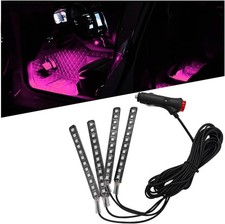 Car LED Interior Strip Light, 12V 12 LED Vehicle Under Dash Footwell Pink