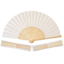 50pcs Cream-Coloured Paper Hand Fan Bamboo Folding, Handheld Paper Fan for We...