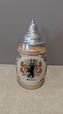 Keramik Bierkrug mit Zinndeckel Sammlerst&uuml;ck Handarbeit Gerz
