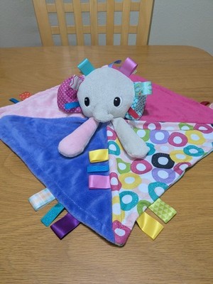 Bright Starts Taggies Elephant Baby Lovey Security Blanket Tags Pink Purple Blue