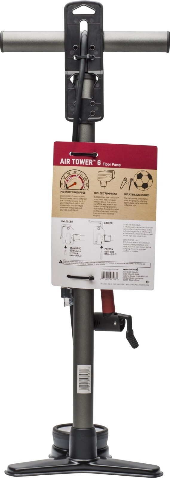 Air Tower 6 High Pressure Bicycle Floor Pump Cycling W/ Presta Schrader Durable
