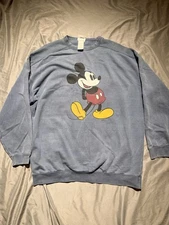 VTG Mickey Mouse Crew Rock Sweatshirt Mens XL blue Disney Pullover Distressed