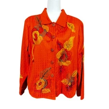 Alex Kim Jacket Womens L Orange Art To Wear Embroidered Fall Teacher Halloween