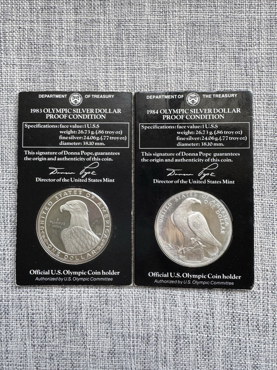 1983 1984 Olympic Dollar .900 Fine Silver S-Proof Mint