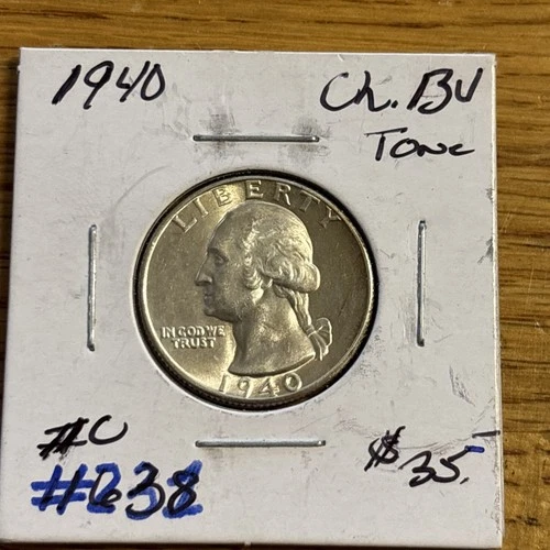 1940-P Choice BU Uncirculated Washington Silver Quarter, Philadelphia Mint