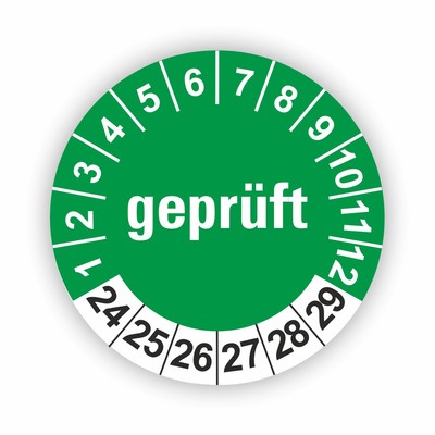 Geprüft Prüfplaketten GRÜN Ø 20 I 30 I 40 mm Nächste Prüfung I Wartungsetiketten