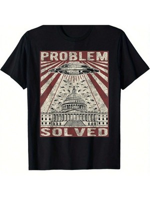 [Soft Cotton T-Shirt] Soft Cotton Men's ''Problem Solved'' UFO Graphic T-Shir