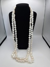 Vintage Genuine Freshwater Baroque Pearl Necklace 7-10mm White Pearls Long Stran