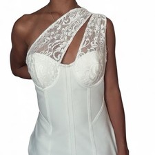 HOUSE OF CB White Lace Asymmetrical Corset Bodycon Dress Sleeveless Size M
