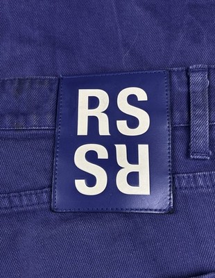 Raf Simons AW21 Electric Blue Denim Workwear Pants Distressed Patch