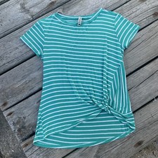 Pomelo Shirt Girls Medium Green With White Stripes Knot Made In USA