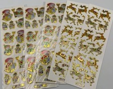 Vintage 80s Prisms Christmas Stickers Snowman  Reindeer 5 Strips Lot NOS