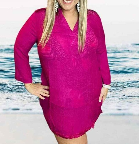 XL COASTAL COVER UP LuLaRoe ~ ROSA MAGENTA MASSICCIO ~ taglie 16-18; copricostume da bagno - Foto 3 di 6