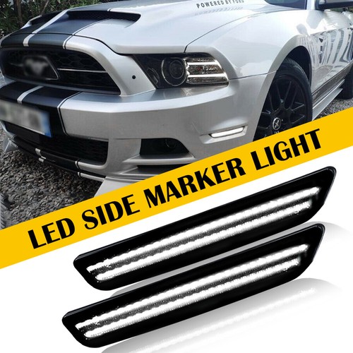 2PCS LED Smoke Front Side Bumper Marker Lights White For 2010-2014 Ford Mustang