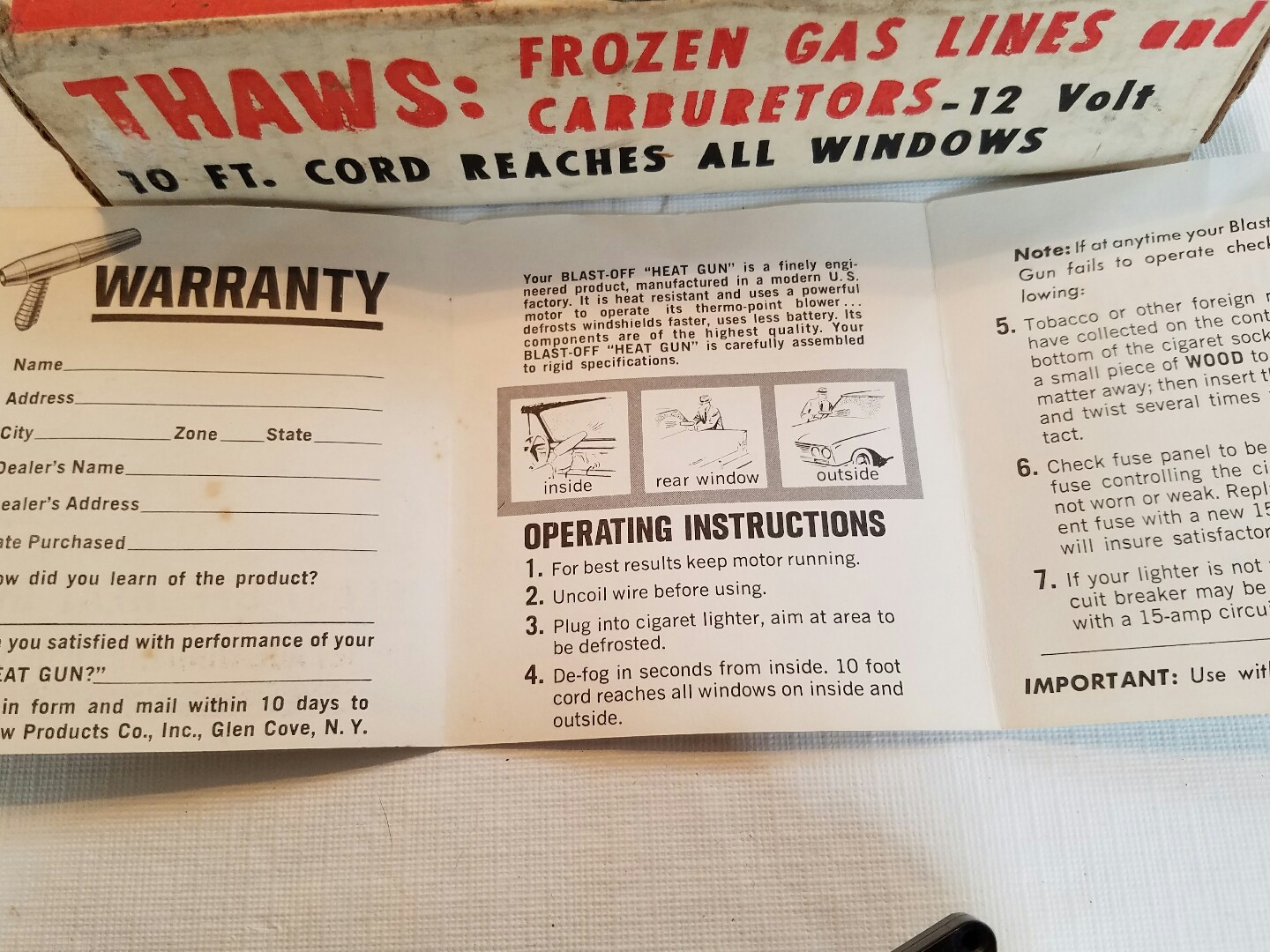 Vintage NOS Auto Accessory. OSROW Blast-Off Jet Age Windshield De-Icer Works B25