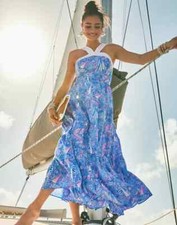 NEW Lilly Pulitzer Jenette Halter Maxi Dress Boca Blue Its Sailabration BOAT 2 4