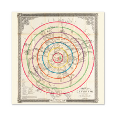 Osborn 1849 Karte Jerusalem sieben Meilen um Wandbild Leinwanddruck 24 x 24 Zoll