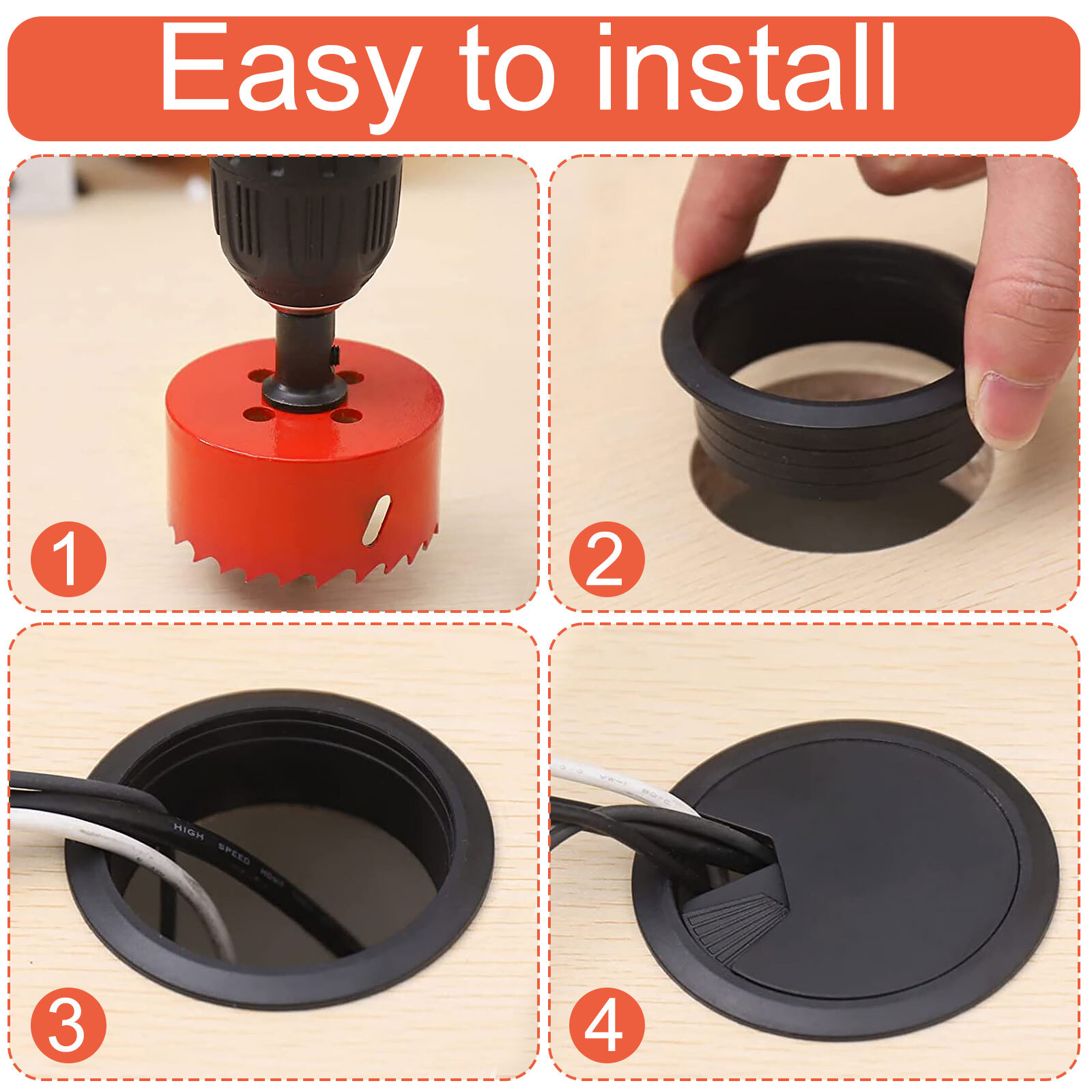10Pcs Desk Grommet with Hole Saw 60mm Cable Hole Cover Wire Cable