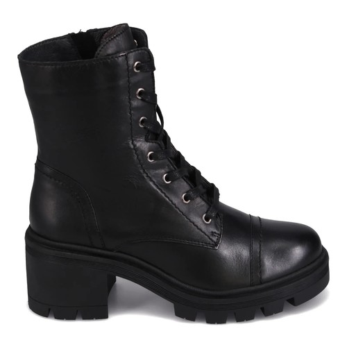 Miz Mooz Women's Baines Lace Up Chunky Heel Leather Boot in Black - Picture 2 of 3