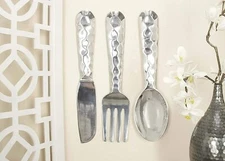 Home Decor Metal Artistic Cutlery Stylish Contemporary Wall Art 3 Sets Silver