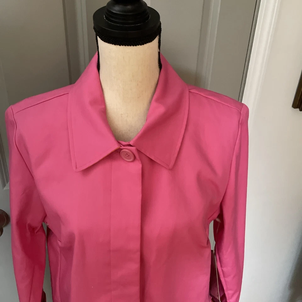 Jamaica Bay Trench Coat Size Medium Pink  Orange Pineapple Trim Water Resistant Foto 4 de 4