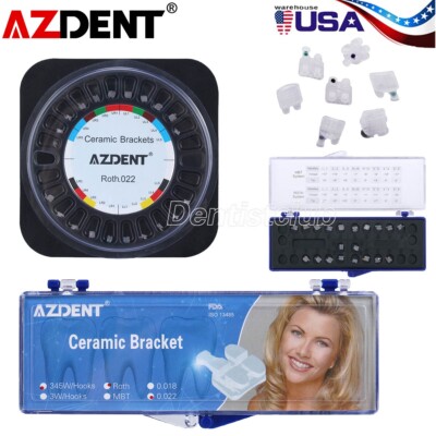 AZDENT Dental Orthodontic Clear Ceramic Brackets Braces Roth. 022 Hooks 3 4 5