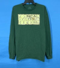 REAL TREE Men's GREEN Jersey Knit CREW NECK Long Sleeve GRAPHIC T-Shirt Sz XL