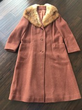 Vintage Printzess Fashion Women’s Wool Fox Fur Coat Brick Red USA Made Medium