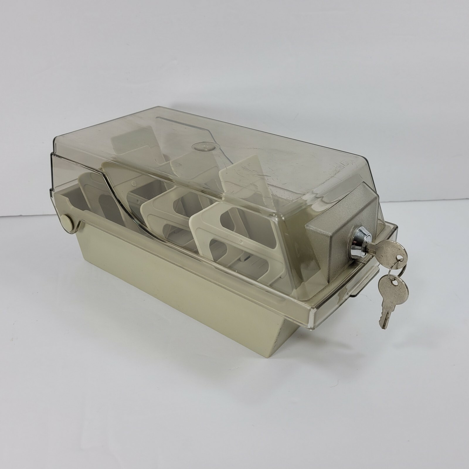 Vintage Floppy Disk Storage Box with Keys Plastic Container Dividers Clear Lid-image