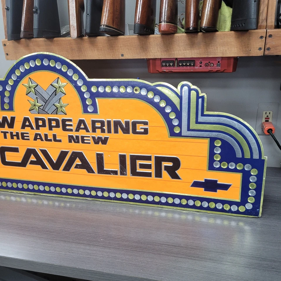 Vintage DETROIT AUTO SHOW 1982 Chevy Cavalier 42" Marquee Foil Sign Advertising - Image 3 of 4