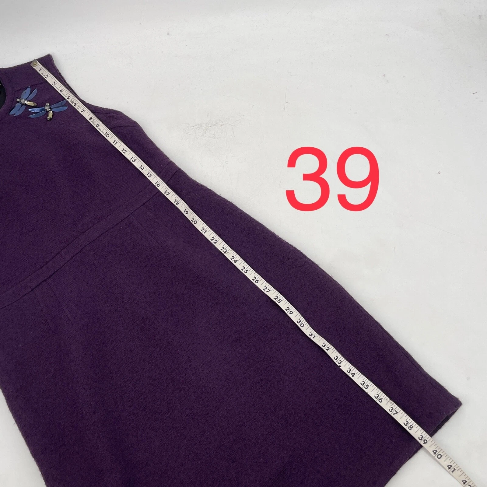 Abito Tory Burch taglia L Jada impreziosito gioielli libellula lana cambio prugna