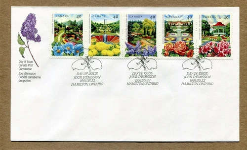 CANADA 1991-05-22 First Day Issue Series. Public Gardens STRIP of 5 STAMPS FDC
