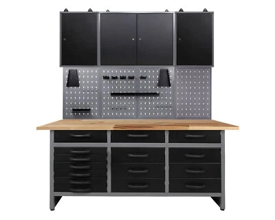 Ondis24 Werkstatt Set Konny 160 cm Werkbank 3x Werkstattschrank Metall Lochwand