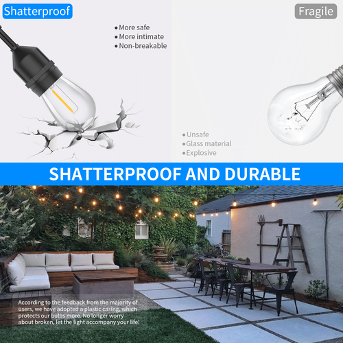 15M-150M Solar LED Festoon String Lights S14 Bulbs Wedding Party Outdoor Patio - Picture 11 of 15