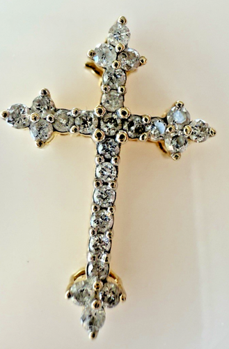 10K Yw Gold Diamond Cross pendant 28 Genuine diamonds Christian faith Jewelry
