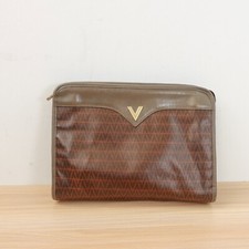 Valentino Clutch Bag Small Brown PVC Leather Logo Monogram ITALY Chocolate Mario