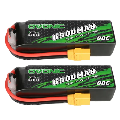 2X Ovonic 11.1V 6500mAh 80C 3S Lipo Akku XT90 für RC Auto LKW Heli Jet ARRMA 3S