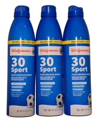 Walgreens Sport Sunscreen Spray SPF 30 Broad Spectrum 9.1 oz (3 Pk) Exp 02/2027