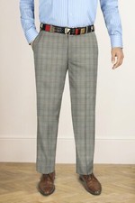 Men's Formal Office Vintage Dress Pants Grey Orange Checks Smart Casual Trousers