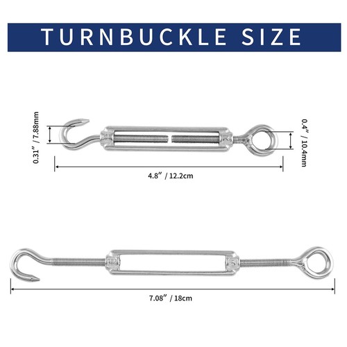 5pcs M5 Stainless Steel 304 Hook & Eye Turnbuckles Adjustable Wire Rope Tensi... - Picture 7 of 8