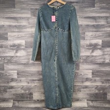 Pretty Little Thing UK 10 Long Denim Dress Blue Wash Long Sleeve "New With Tags"