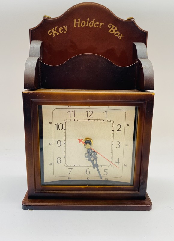 Vintage Key Holder Box Clock Letter Bills Holder
