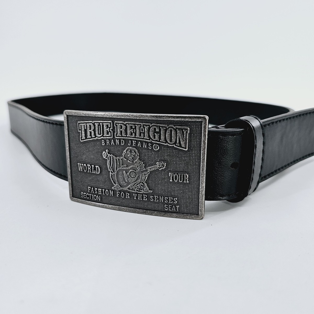 True Religion Mens Belt Torn Heavy Weight Concert Ticket Buckle