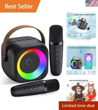 Vibrant Mini Karaoke Machine for Kids & Adults - 2 Wireless Mics & Party Lights
