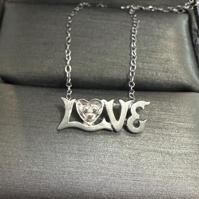 Massiver 14k & 10k Weißgold natürlicher Diamant Liebe romantischer Halsreif Anhänger Halskette