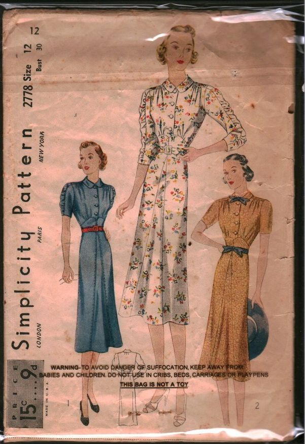 2778 Vintage Simplicity Sewing Pattern Misses 1930s Dress Peter Pan Collar  12
