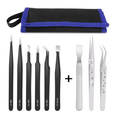 9PCS Precision Tweezers Set Anti Static Stainless Steel Phone Repair Tool Kit