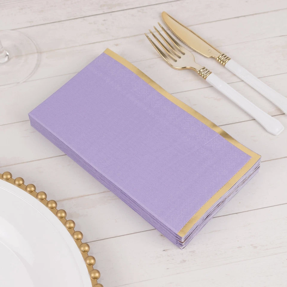 LAVANDA 50 SERVILLETAS suaves de papel de cena de 2 capas borde de papel de aluminio decoración de fiestas eventos Foto 4 de 4